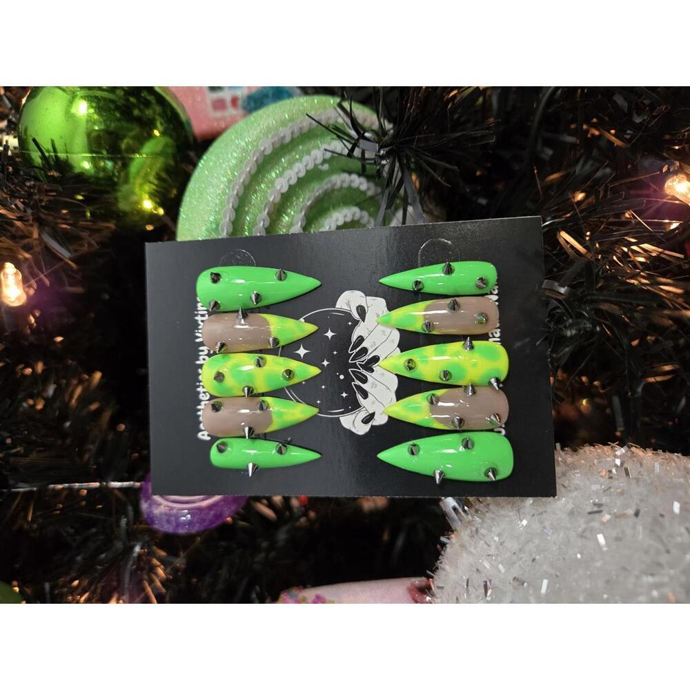 Electric green stiletto spike nails custom made